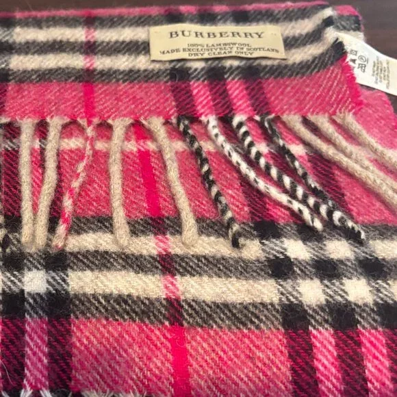 Auth Burberry Lambswool Plaid Stole Fuchsia - Picture 4 of 6